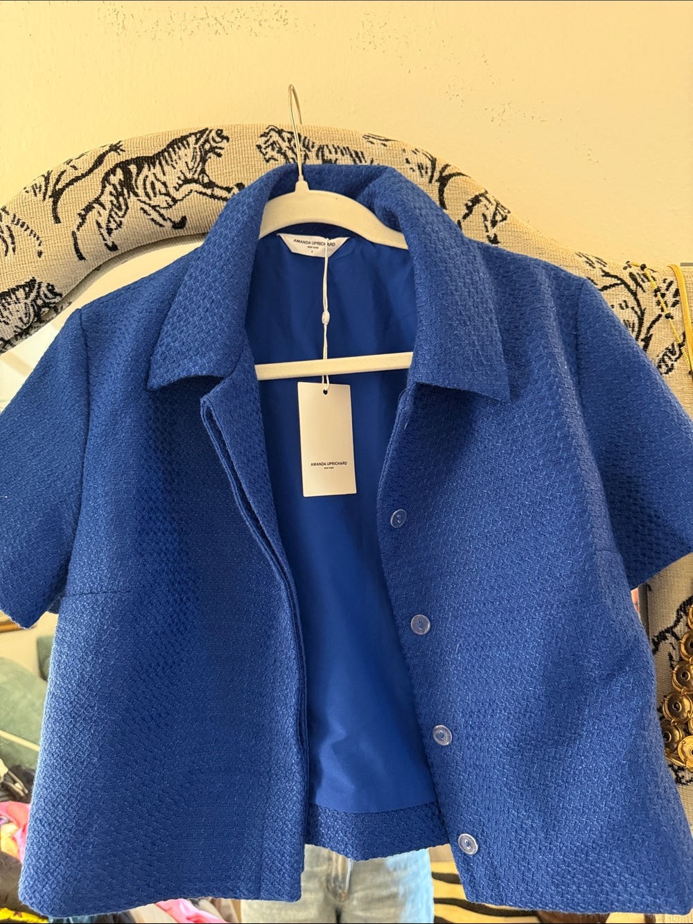 Amanda UpRichard Vibrant Royal Blue Short-Sleeve Bouclé Jacket